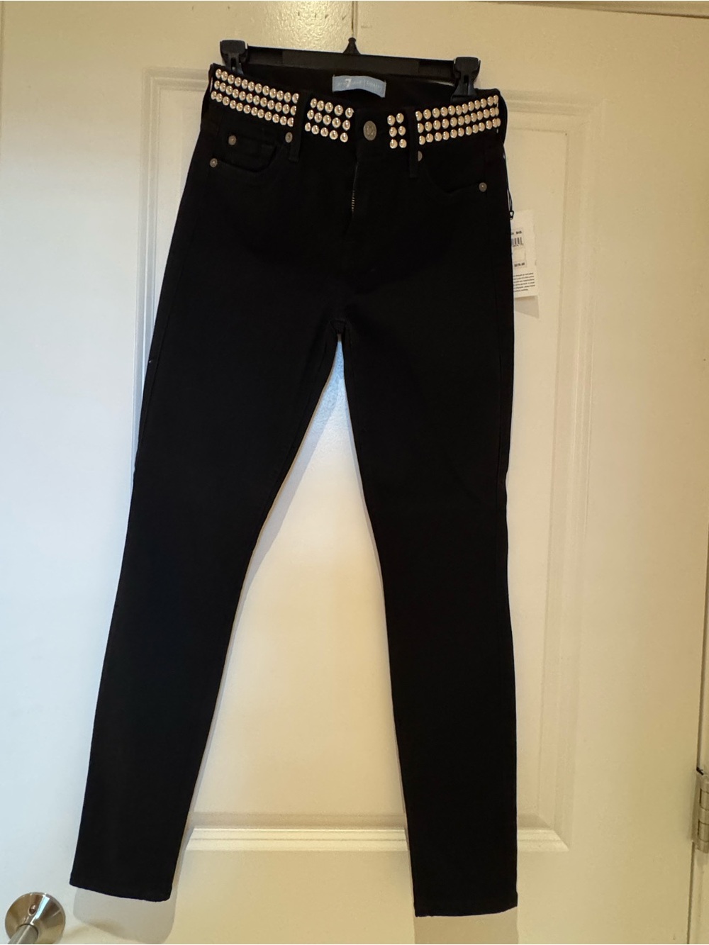7 For All Mankind Black Skinny Jeans with Studded Waist NWT